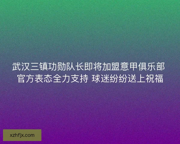 武汉三镇功勋队长即将加盟意甲俱乐部 官方表态全力支持 球迷纷纷送上祝福