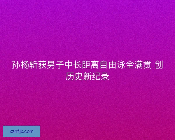 孙杨斩获男子中长距离自由泳全满贯 创历史新纪录